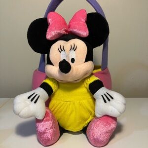 Disney Minnie Mouse Easter Basket Pink and Yellow Stuffed Animal